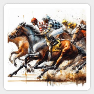 Artistic illustration of horses neck and neck in a horse race. Magnet